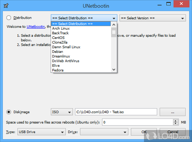 Install various distributions - Screenshot of UNetbootin