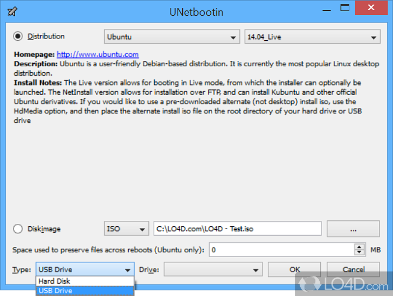 Create bootable USB drives - Screenshot of UNetbootin