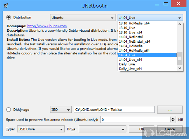 Create bootable Live USB drives - Screenshot of UNetbootin Portable