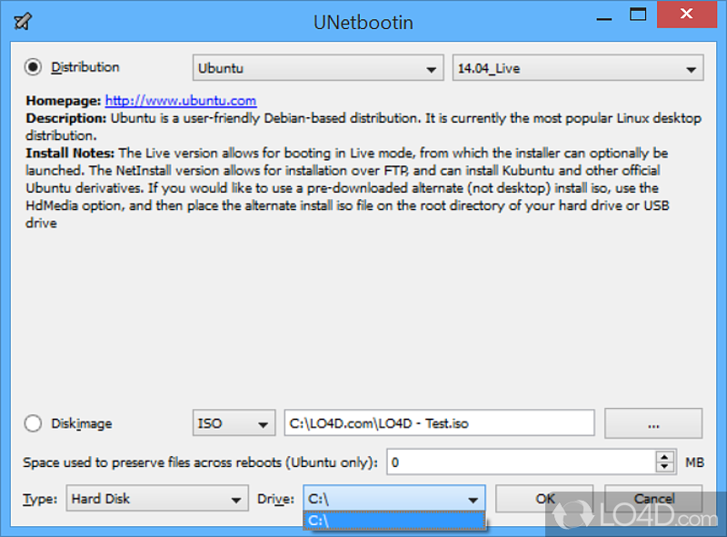 UNetbootin Portable: User interface - Screenshot of UNetbootin Portable