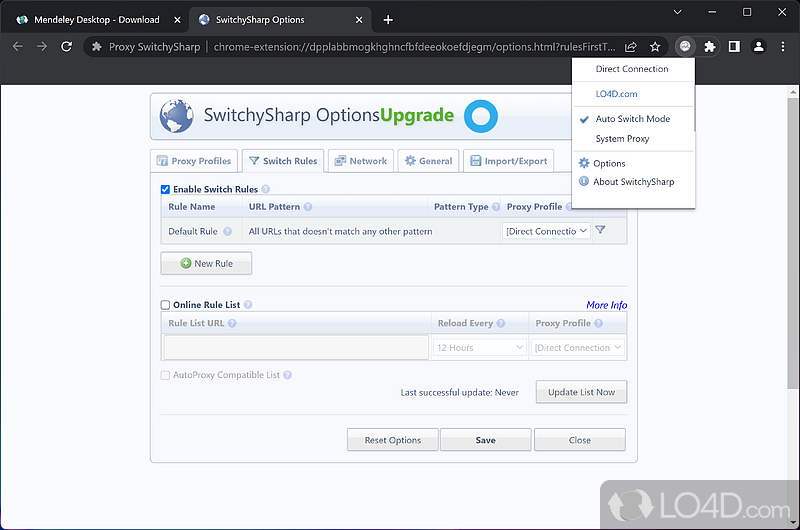 Includes the SwitchySharp proxy addon by default - Screenshot of UnGoogled Chromium