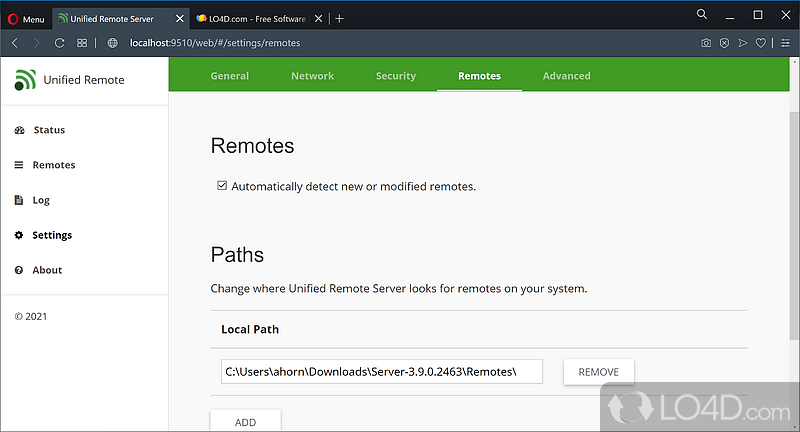 Remote control software for your computer - Screenshot of Unified Remote Portable