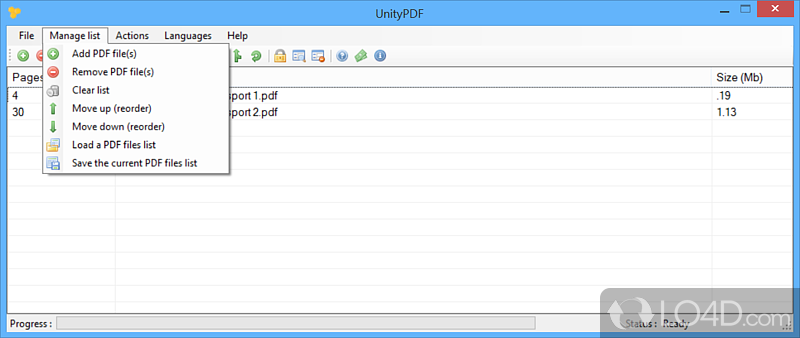 Split or merge PDF files - Screenshot of UnityPDF