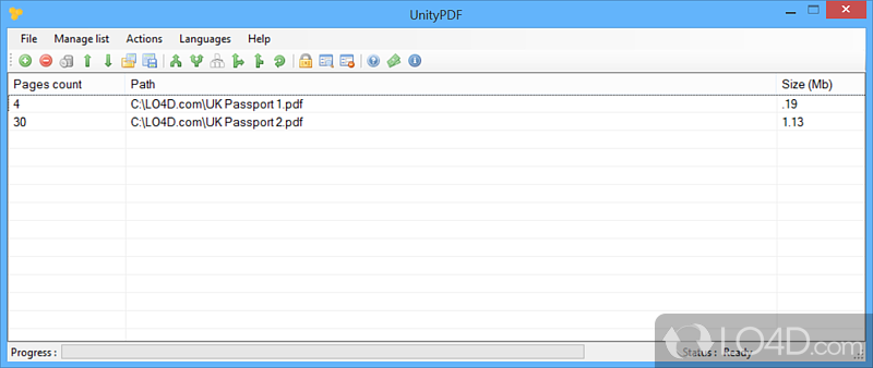 Software utility that can manipulate PDF files by merging, protecting - Screenshot of UnityPDF