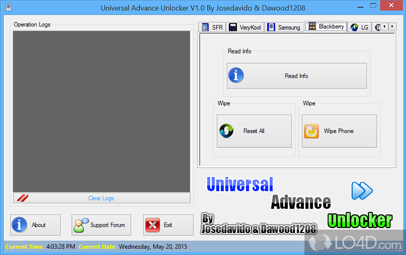 Phone unlocker for several old models of cell phones - Screenshot of Universal Advance Unlocker