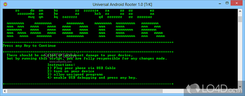 Software utility that can activate the root function on Android-based mobile phone - Screenshot of Universal Android Rooter