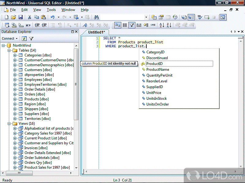 A nifty tool for writing and executing SQL statements - Screenshot of Universal SQL Editor