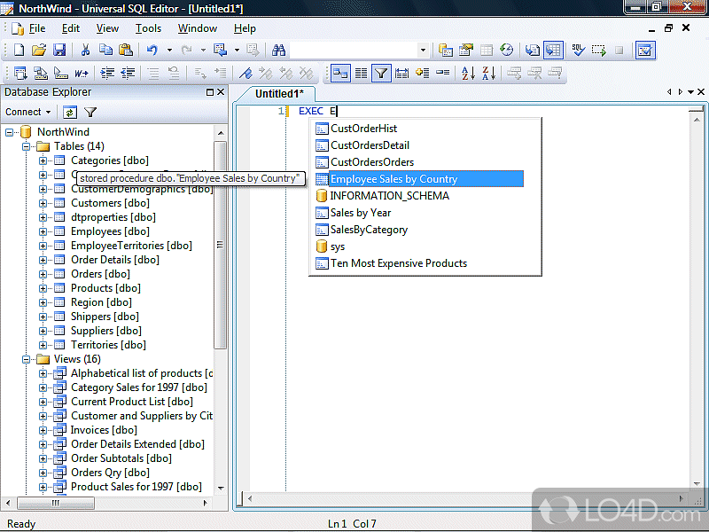 SQL Intellisense enabled editor for all DBMS - Screenshot of Universal SQL Editor