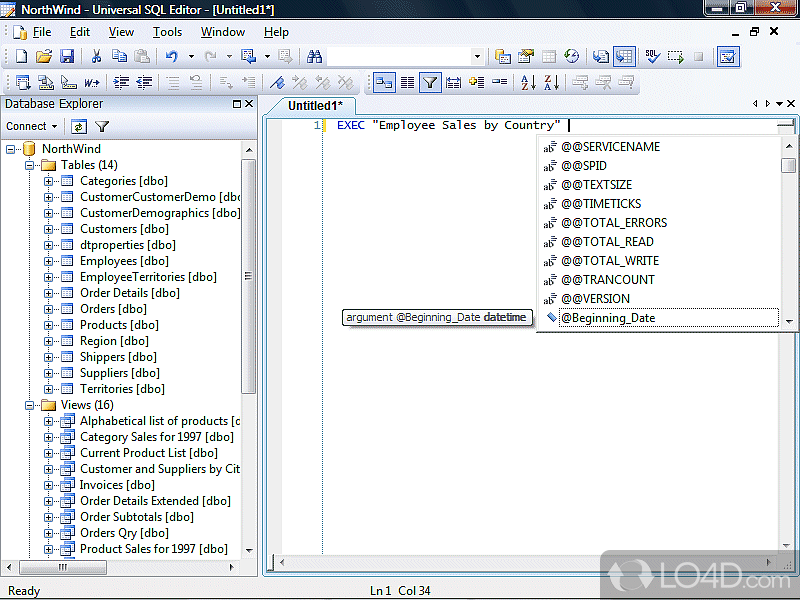 Intellisense enabled SQL editor for Oracle, DB2, SQL Server, Sybase, etc - Screenshot of Universal SQL Editor