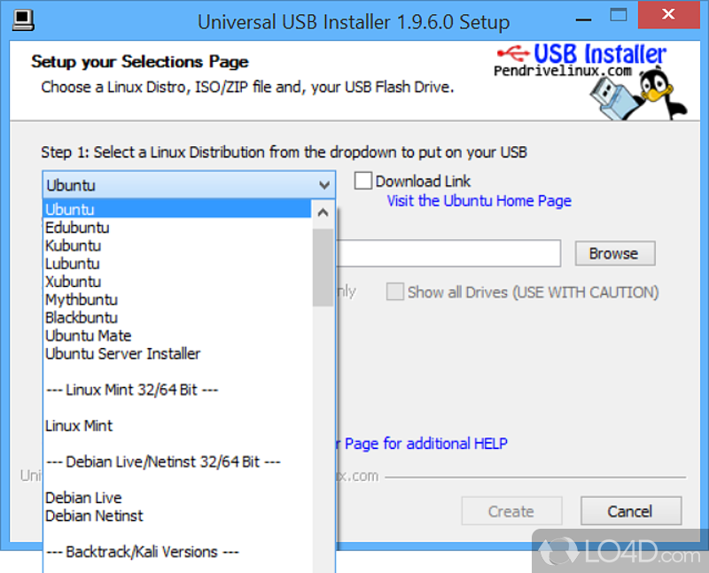 Step-by-step approach - Screenshot of Universal USB Installer