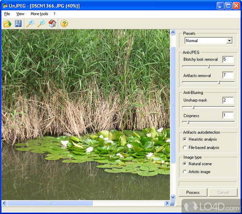 UnJpeg: User interface - Screenshot of UnJpeg