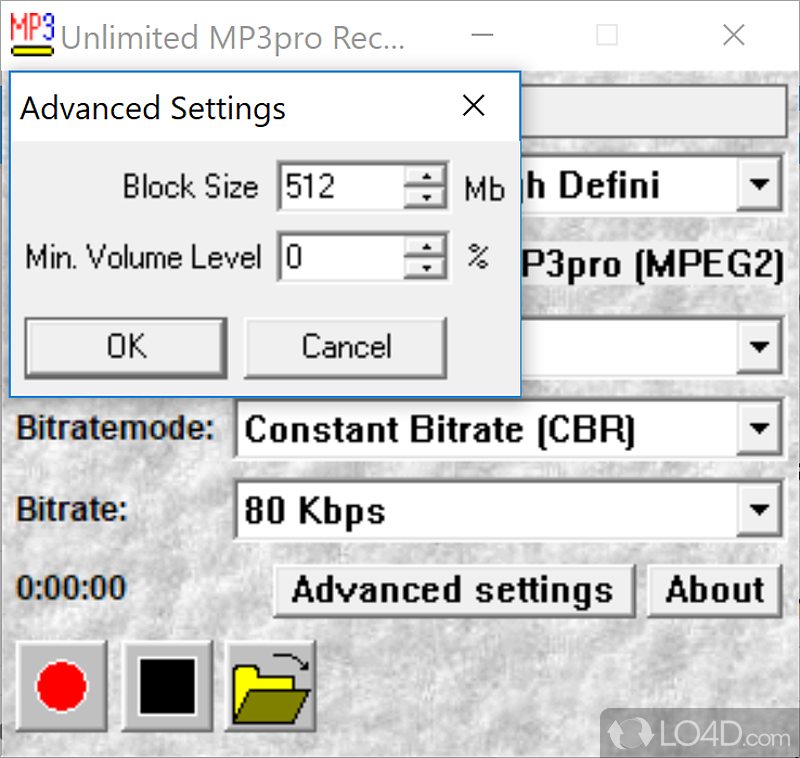 The upside of a portable app - Screenshot of Unlimited MP3pro Recorder