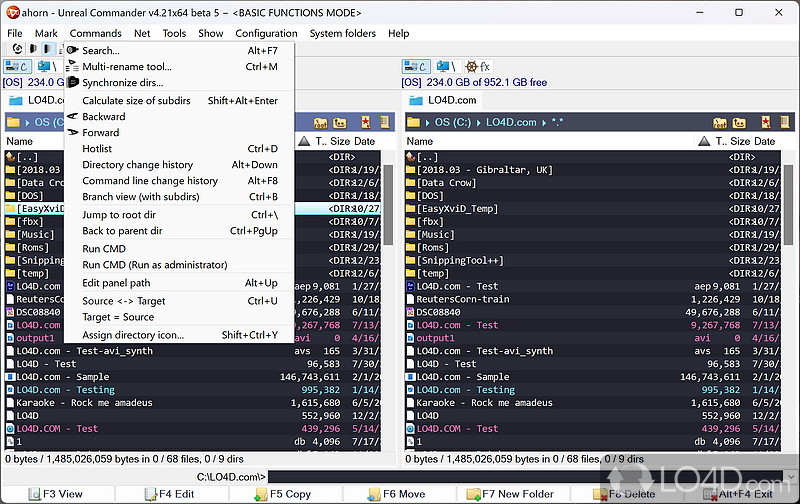 Batch-rename files and calculate subfolder size - Screenshot of Unreal Commander