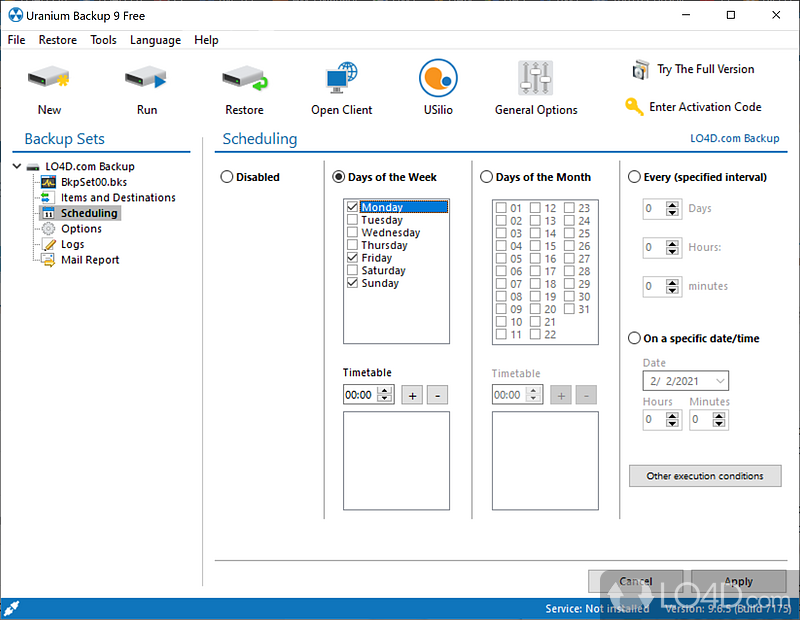 Create backup jobs, import items and set the destination - Screenshot of Uranium Backup