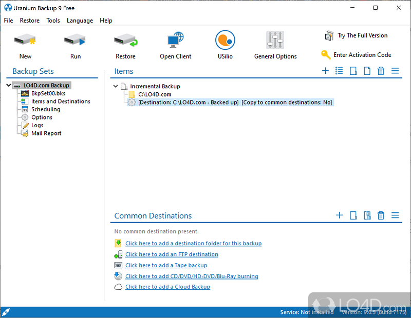 Data backup tool with support for numerous types of destinations - Screenshot of Uranium Backup