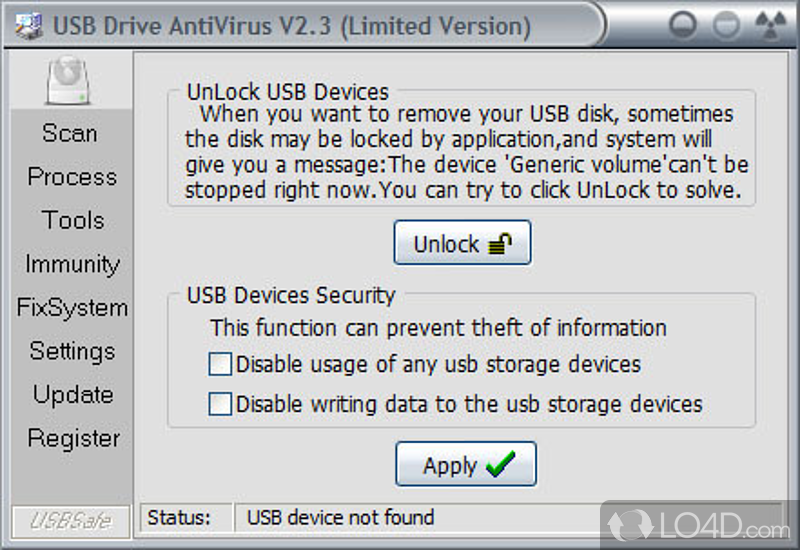 Find and fix errors - Screenshot of USB Drive Antivirus