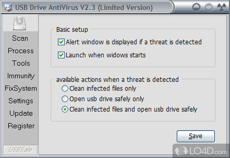 USB Drive Antivirus: User interface - Screenshot of USB Drive Antivirus