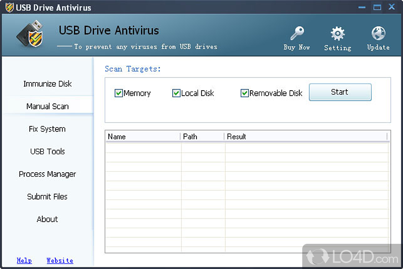 Includes a set of features for preventing virus spreading through USB removable drives - Screenshot of USB Drive Antivirus