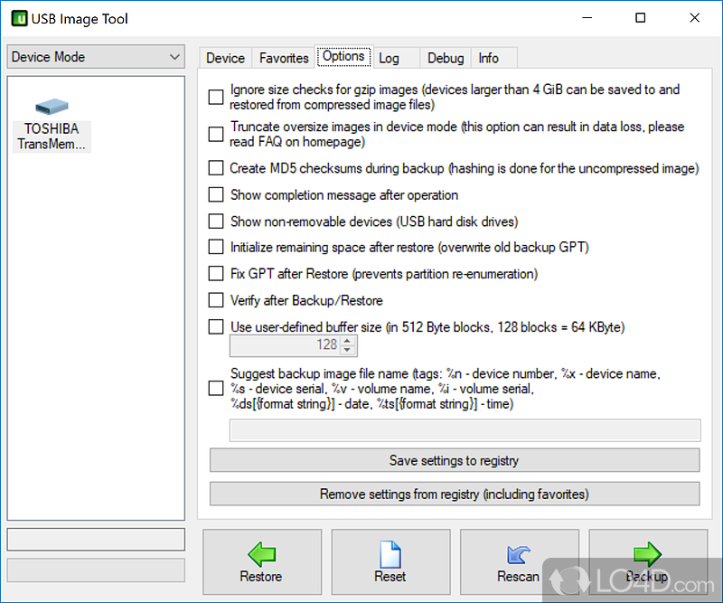 Backup and restore the content of USB stick - Screenshot of USB Image Tool