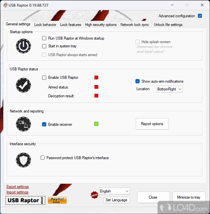 Block access to the PC using a USB drive - Screenshot of USB Raptor