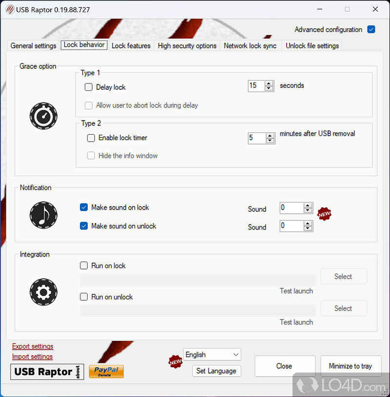 Allows multiple unlocking methods - Screenshot of USB Raptor