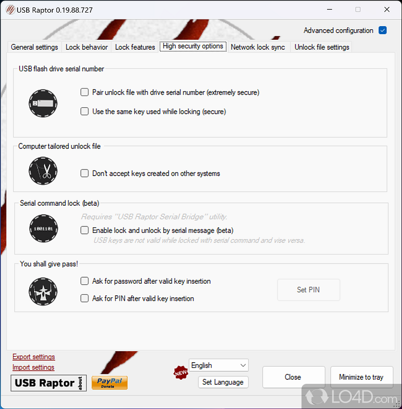 Lock and unlock a Windows PC with the insertion of a USB drive - Screenshot of USB Raptor