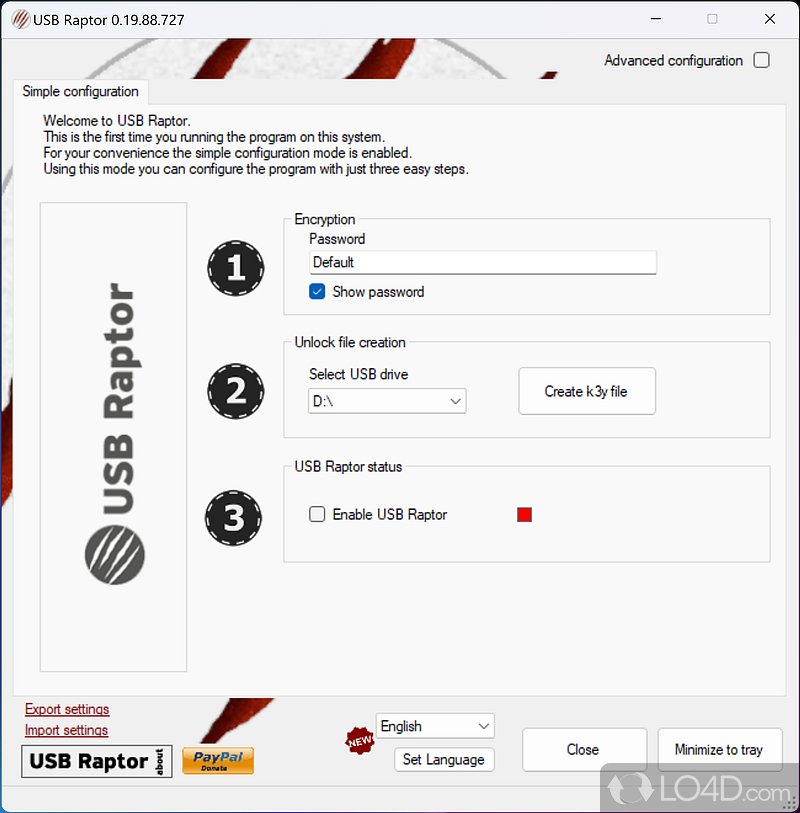 Transform USB drive into a security key for the PC - Screenshot of USB Raptor