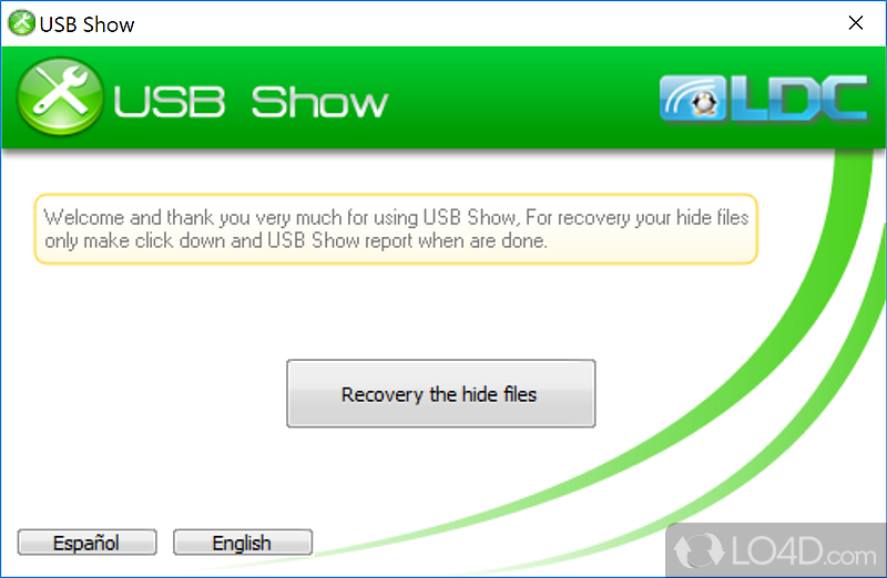 Piece of software that helps you recover hidden files from any removable storage devices - Screenshot of USB Show