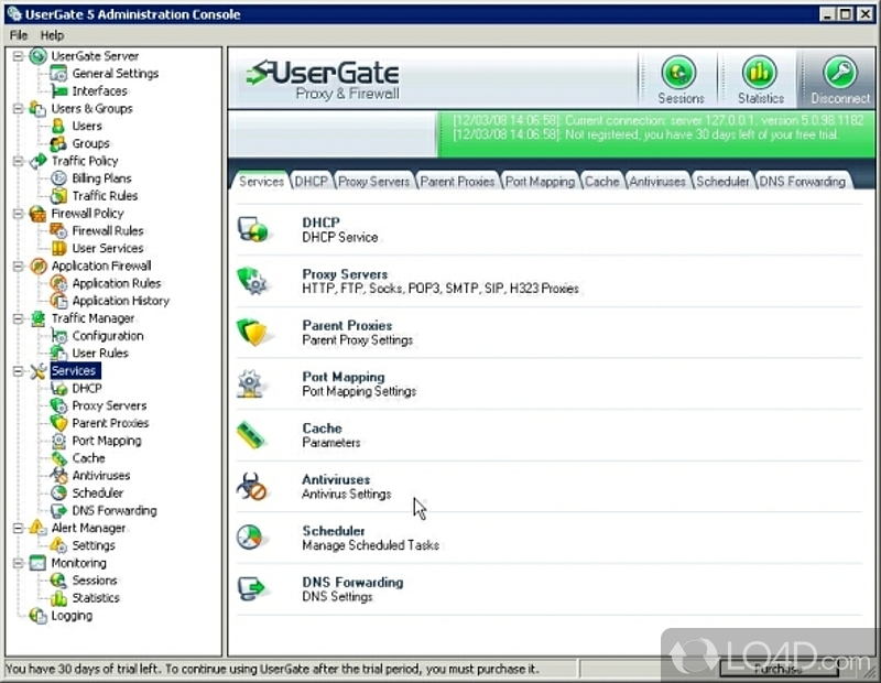 Advanced app designed for monitoring and controlling the Internet traffic on multiple computers in a network - Screenshot of UserGate Proxy