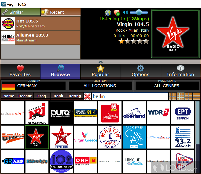 Speed dial for accessing stations - Screenshot of V-Radio