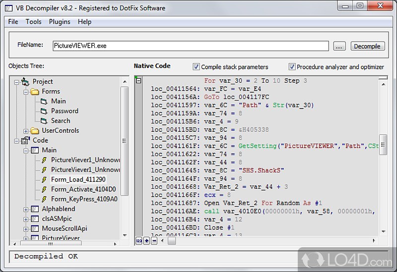 Decompiler for Visual Basic code - Screenshot of VB Decompiler