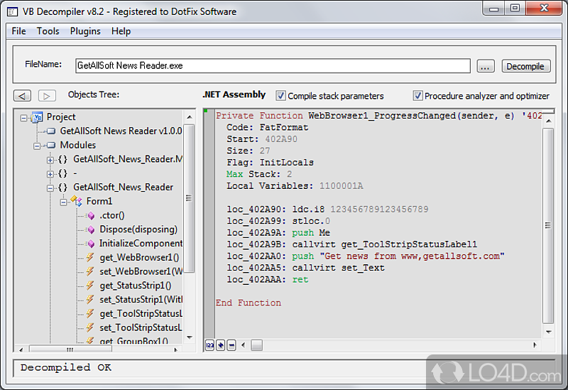 Decompiler of Visual Basic programs - Screenshot of VB Decompiler