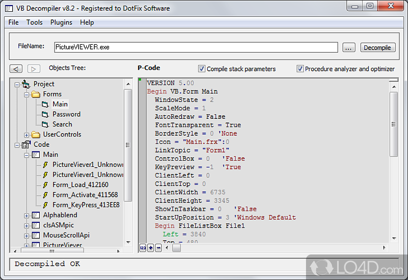 VB Decompiler: User interface - Screenshot of VB Decompiler