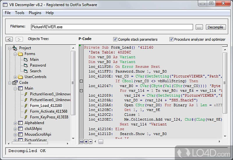 Decompiler of Visual Basic programs - Screenshot of VB Decompiler