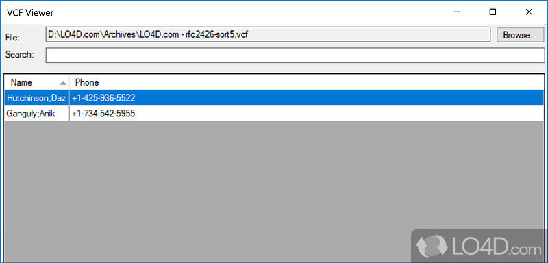 Piece of software to scan a user-defined folder - Screenshot of VCF Viewer