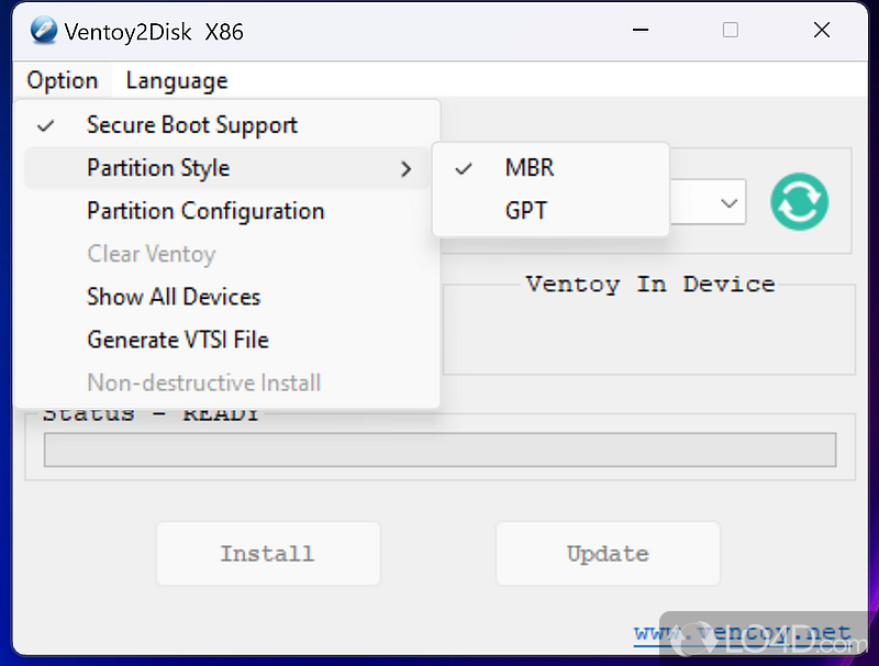 A free app for creating a bootable USB drive - Screenshot of Ventoy