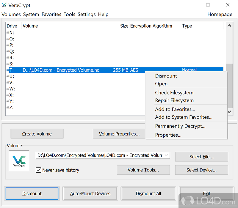 Free disk encryption software - Screenshot of VeraCrypt