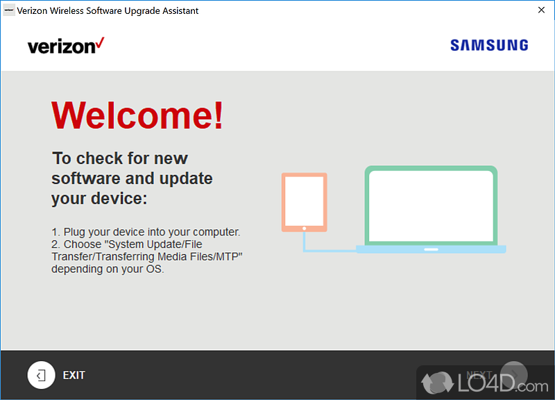 Upgrade wizard for owners of Verizon Samsung cell phones - Screenshot of Verizon Wireless Software Upgrade Assistant