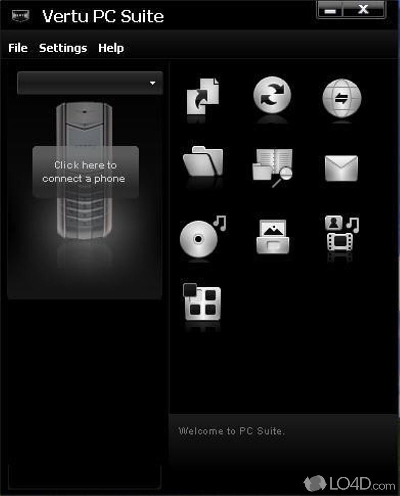 All-in-one Vertu cell phone management app including multimedia - Screenshot of Vertu PC Suite