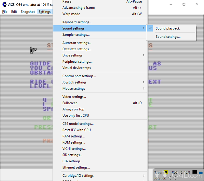 Wide range of configuration parameters - Screenshot of VICE