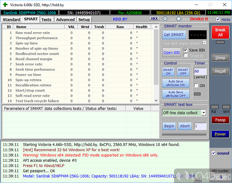 Victoria SSD/HDD: Perform scans - Screenshot of Victoria SSD/HDD