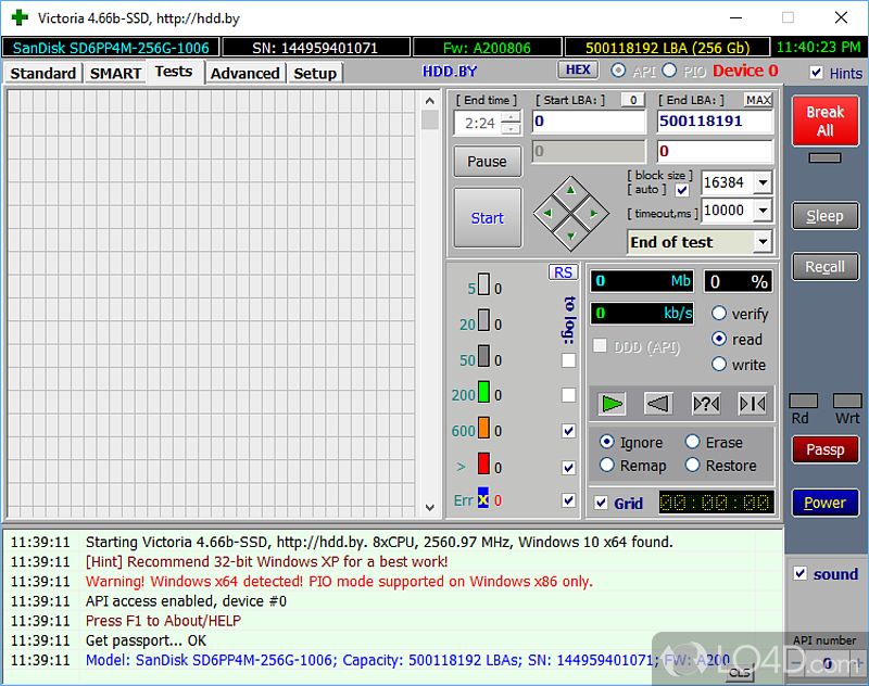 Simple configuration menu - Screenshot of Victoria SSD/HDD