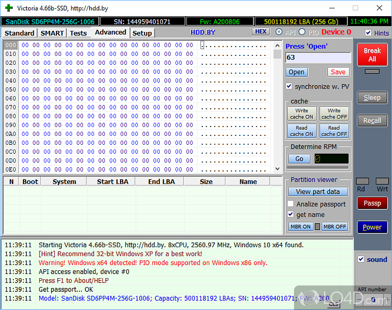 Handy HDD benchmark tool - Screenshot of Victoria SSD/HDD