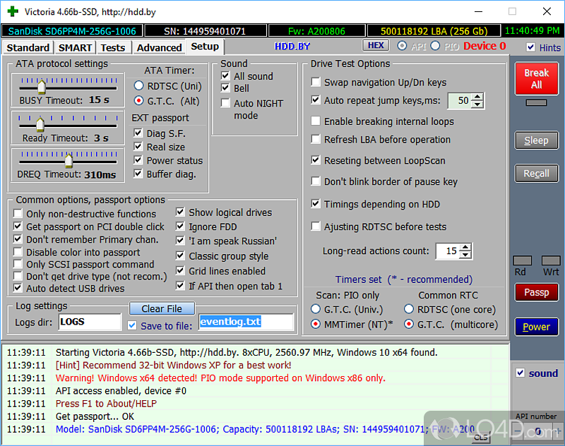 Analyze the hard drive and test it - Screenshot of Victoria SSD/HDD