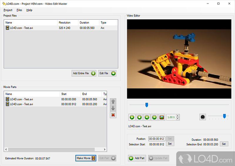 Can cut a part from video. Join multiple video files - Screenshot of Video Edit Master