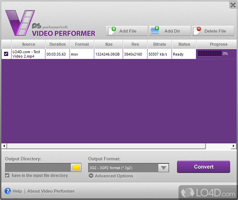 Convert video files to various formats - Screenshot of Video Performer