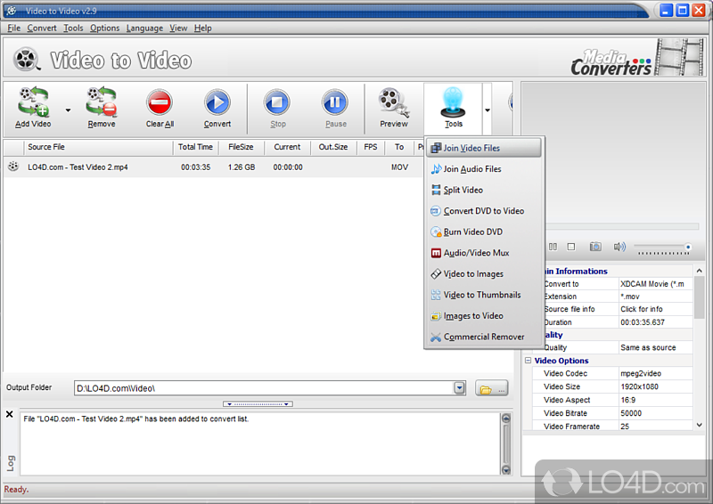 Configure audio and video settings - Screenshot of Video to Video Converter
