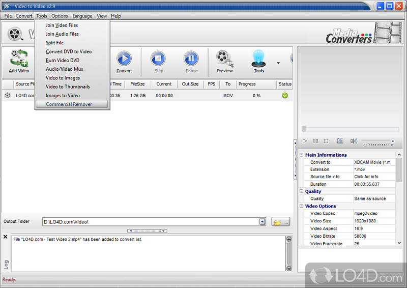 Video to Video Converter: User interface - Screenshot of Video to Video Converter