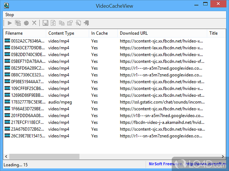 Can extract web site video files from the cache data of web browsers - Screenshot of VideoCacheView