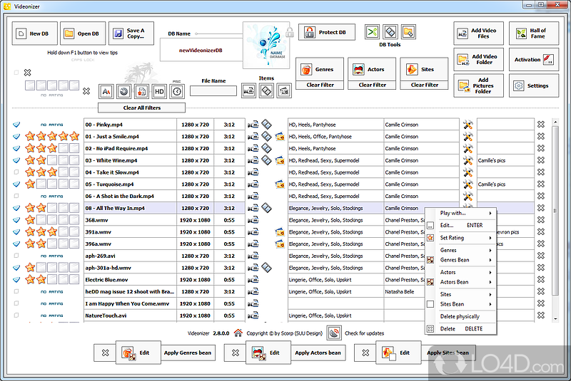 Compact program that helps you organize, add ratings to videos - Screenshot of Videonizer